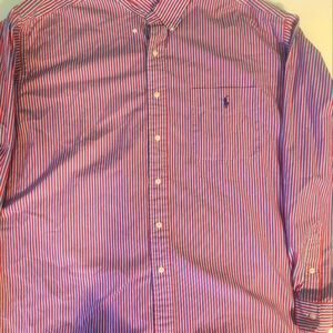 Ralph Lauren mens button down red white and blue Stripe shirt.  100% cotton‎